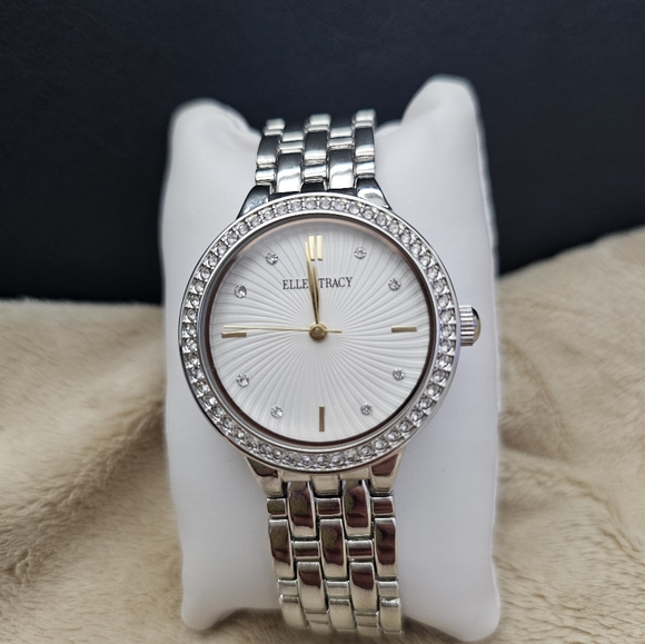 Women's Ellen Tracy Silver Watch With Crystal Accents - Picture 1 of 6